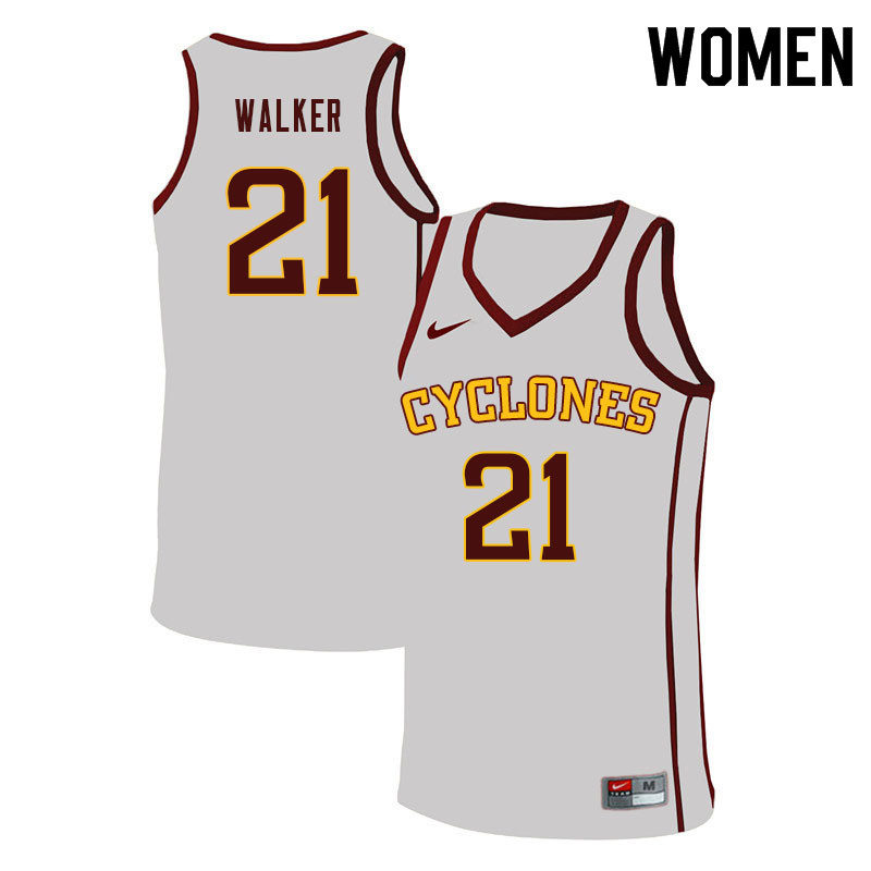 Women #21 Jaden Walker Iowa State Cyclones College Basketball Jerseys Sale-White - Click Image to Close